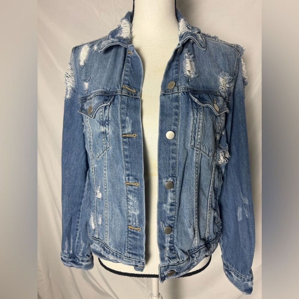 BP Teen Women Ripped/Distressed Blue Jeans Denim Jacket - Size M (A178)